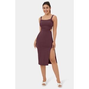 Ruched Backless Crisscross Lace Up Split Bodycon Midi Dress